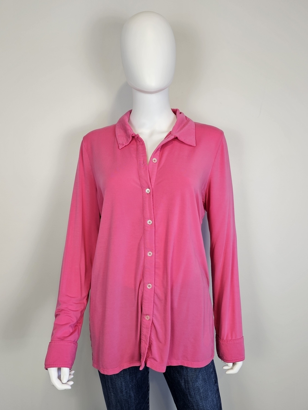 Wilfred Artizia Hot Barbie Pink Collared Long Sleeve Button Closure Blouse Sz M